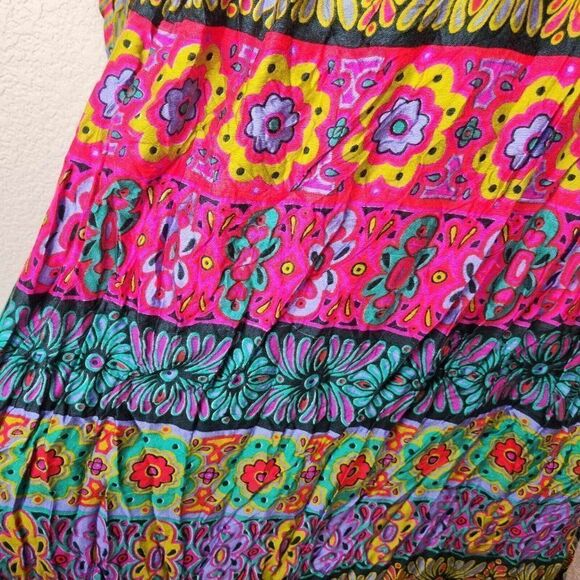 Vintage 60s Maxi Dress Womens Size S Neon Floral Paisley Groovy Hippie Boho - Picture 11 of 13